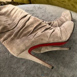 Gray suede platform Louboutin boots